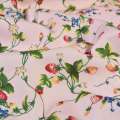 Коттон розовый в красные клубнички и белые цветы, ш.146 оптом