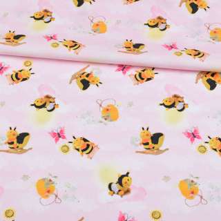 Коттон розовый с пчелками, ш.140 оптом
