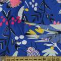 Коттон синий, розовые бабочки, жуки, белые, желтые цветы, ш.147 оптом