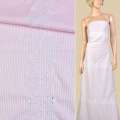 Коттон белый в розовую полоску, белая цветочная вышивка (3 полосы вдоль ткани) ш.150 оптом