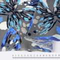 Лен серый, голубые, синие бабочки, цветные пятна, ш.138 оптом