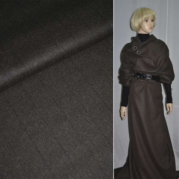 Шерсть пальтовая полосы узкие черные коричневая темная, ш.148 см оптом