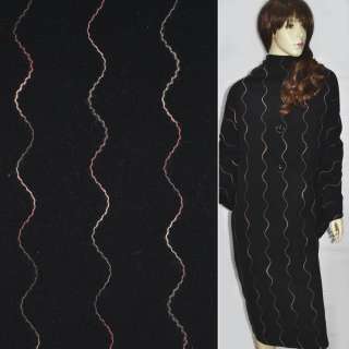 Кашемір пальтовий з вишивкою смуга хвиляста різнобарвна чорний, ш.150 оптом
