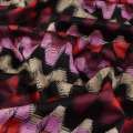 Ткань плащевая GERRY WEBER стрейч водоотталкивающая, красные, розовые зигзаги на черном фоне, ш.148 оптом