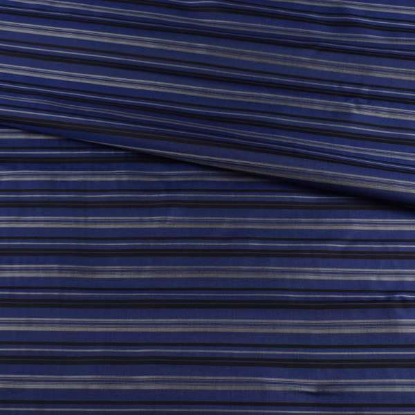Вискоза подкладочная синяя в черную, серую полоску, ш.142 оптом