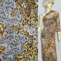 Сетка стрейч коричнево-бежевая леопард, принт кружево ш.140 оптом