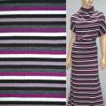 Трикотаж акриловый серый в черно-белую, сиреневую полоску ш.150 оптом