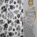 Трикотаж с вискозой белый с черно-белыми цветами ш.150 оптом