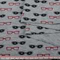 Трикотаж віскозний сірий, червоні, чорні окуляри, ш.150 оптом