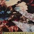 Трикотаж з бавовною стрейч бежевий, чорно-бордові квіти, метелики, ш.152 оптом