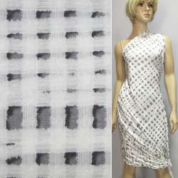 Трикотаж с вискозой стрейч белый в серые квадраты ш.142