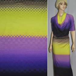 Трикотаж вискозный стрейч салатовая, сиреневая, черная полоска раппорт ш.149