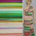 Трикотаж вискозный стрейч молочный в малиновые, оранжевые, зеленые полоски ш.133 оптом