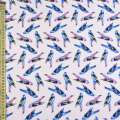 Трикотаж хлопковый стрейч розовый светлый, синие попугаи, ш.147 оптом