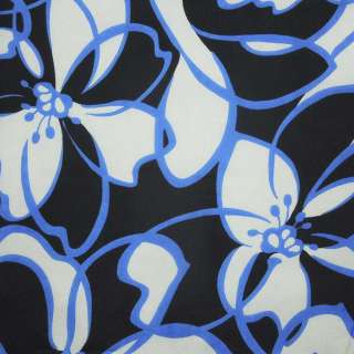 Шовк білий з чорно-блакитними квітами ш. 135 оптом