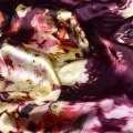 Шовк чорно-вишневий з кремовими квітами ш.134 оптом