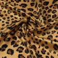 Шелк атласный, коричневый леопардовый принт на черном фоне, платок 63см, ш.135 оптом