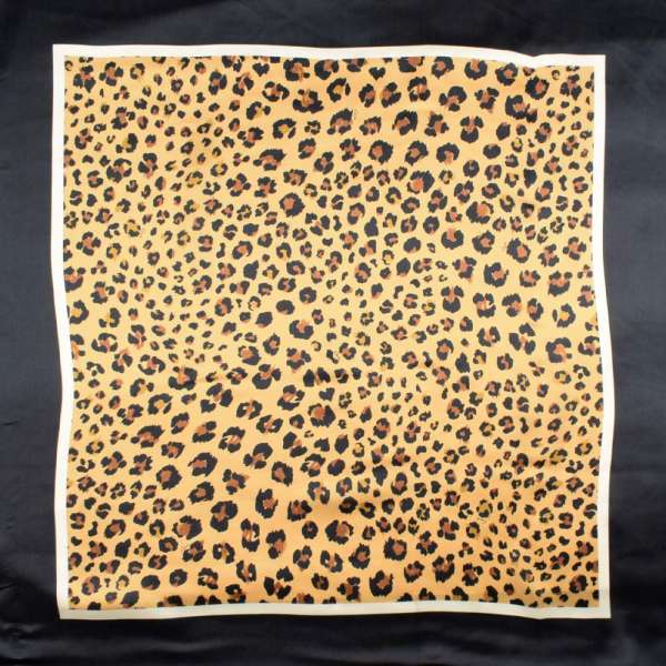 Шовк атласний, коричневий леопардовий принт на чорному тлі, хустка 63см, ш.135 оптом