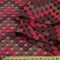 Шелк полиамид черный с вышивкой монеты красные, бежевые, коричневые, ш.150 оптом
