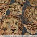 Гобелен синий в львы, леопарды, пантеры ш.145 оптом