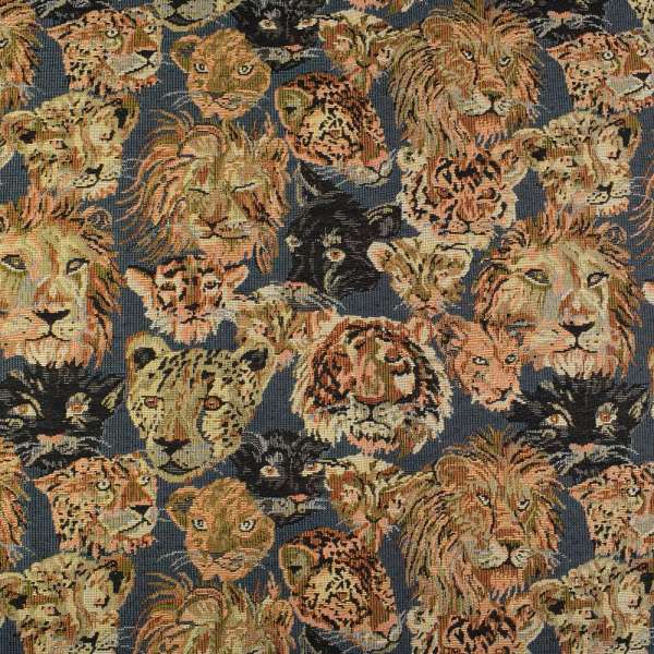 Гобелен синий в львы, леопарды, пантеры ш.145 оптом