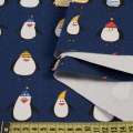Деко коттон пингвины в шапочках, синий, ш.150 оптом