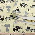 Деко коттон кошки полосатые серые, черные, кремовый, ш.150 оптом