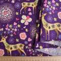Деко лен цветы и олени, фиолетовый, ш.145 оптом