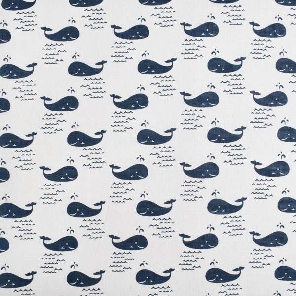 Деко лен киты синие, молочный, ш.150 оптом