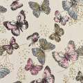 Деко лен бабочки розовые, серые, бежевый, ш.150 оптом