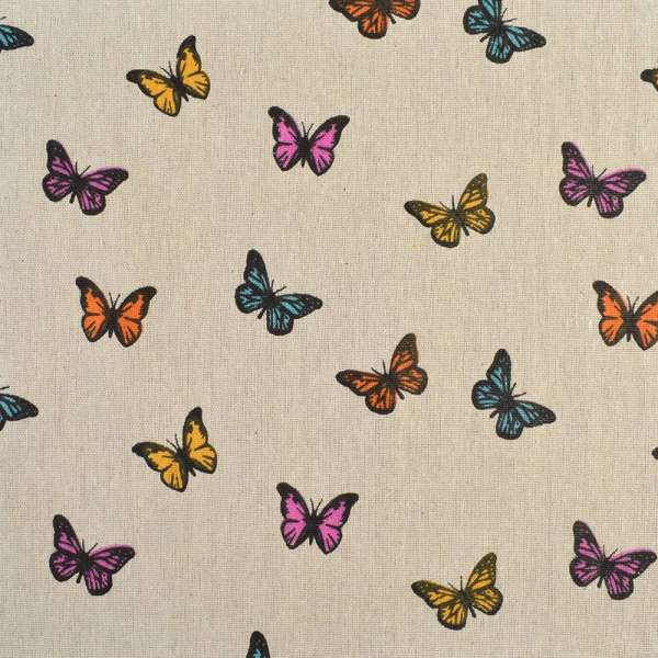 Деко льон метелики різнокольорові, бежевий, ш.150 оптом