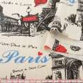 Деко лен Париж, графические рисунки черные, раппорт 32см, песочный, ш.152 оптом