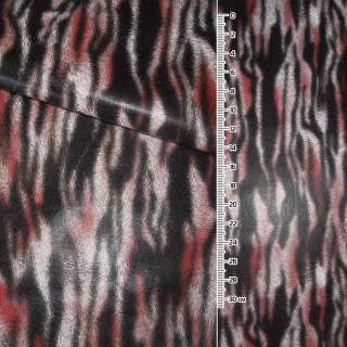 Шкіра штучна чорна в червоно-білі тигрові смужки ш.139 оптом