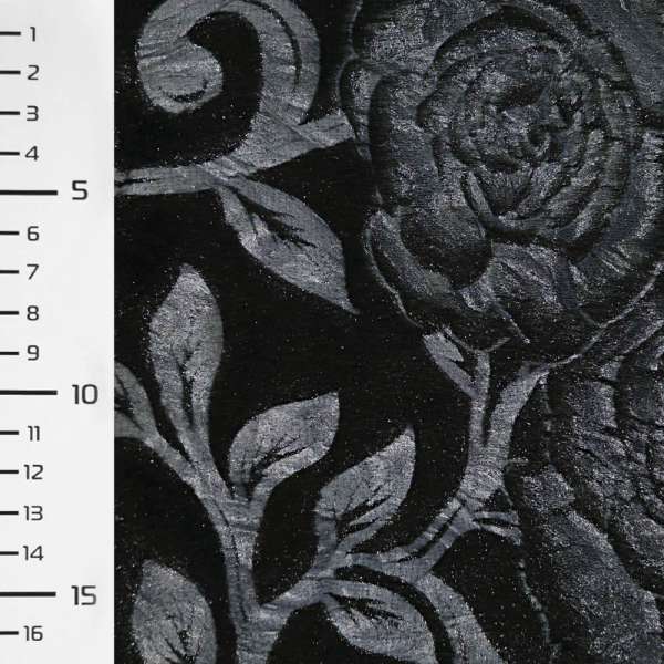 Мех искусственный черный со штампованными синими розами ш.150 оптом