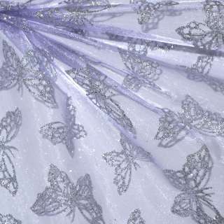 Органза блідо-бузкова з срібними метеликами ш.150 оптом