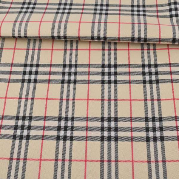 Ткань ПВХ кремовая в черно-красную клетку, ш.150 оптом