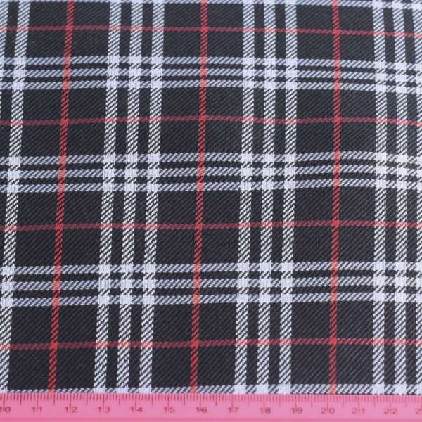Ткань ПВХ черная в красно-серую клетку, ш.150 оптом