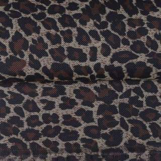 Ткань ПВХ бежевая, черно-коричневый принт леопард, ш.150 оптом