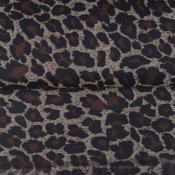 Ткань ПВХ бежевая, черно-коричневый принт леопард, ш.150 оптом