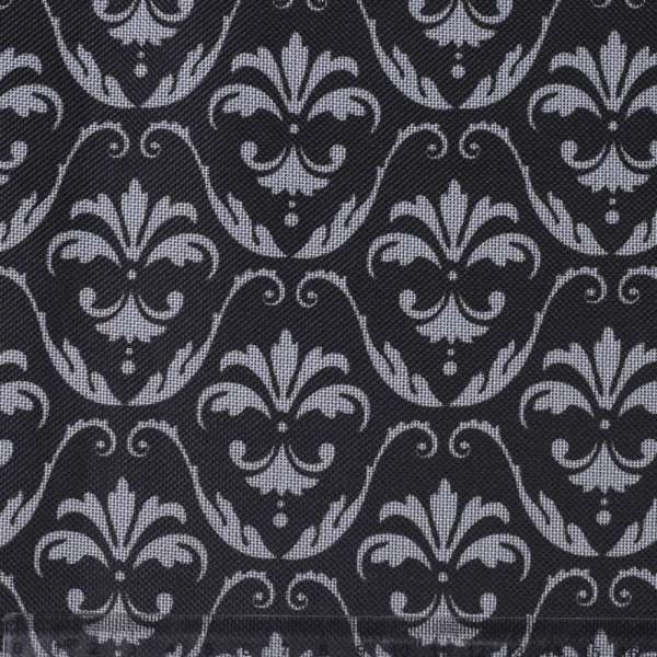 Ткань ПВХ черная, белый узор, ш.150 оптом