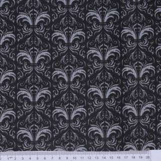 Ткань ПВХ черная, белые вензеля, ш.150 оптом