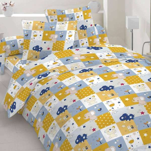 Бязь набивная желто-голубые квадраты BABY игрушки, ш.220 оптом