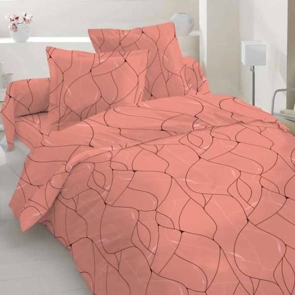 Бязь набивная коралловая, черно-белый абстрактный рисунок, ш.220 оптом