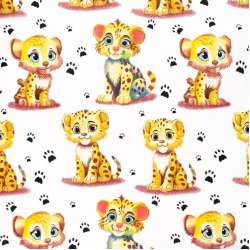 Бязь набивная белая, тигрята ш.220