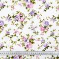 Бязь набивная белая, сиреневые розочки ш.220 оптом