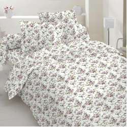 Бязь набивная белая, сиреневые розочки ш.220