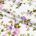 Бязь набивная белая, сиреневые розочки ш.220 оптом