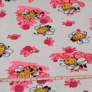 Ситец детский белый, пчелки на розовых цветах, ш.95 оптом