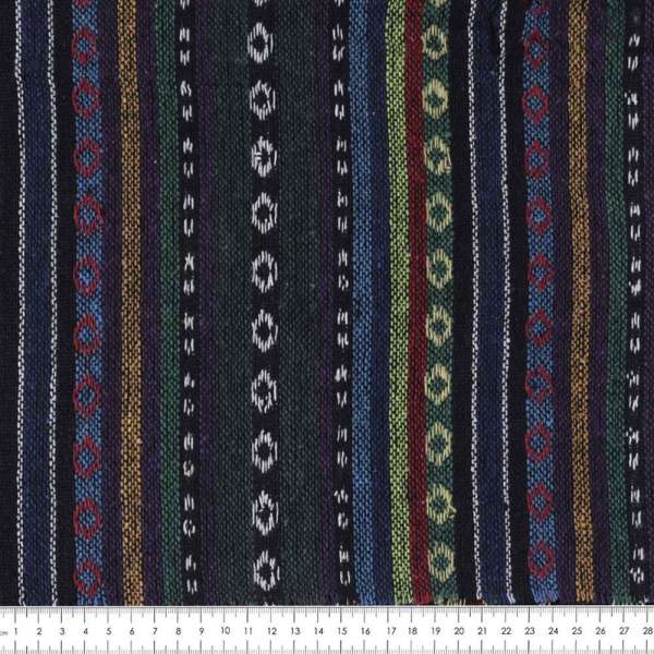 Ткань этно зелено-синие, салатовые полосы с орнаментом ш.150 оптом