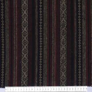 Ткань этно бордовые, бежевые полоски, бежевый орнамент ш.150 оптом